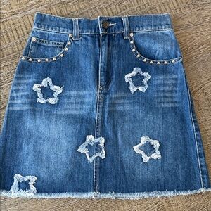 Yves Saint Laurent Distressed Blue Denim Skirt
